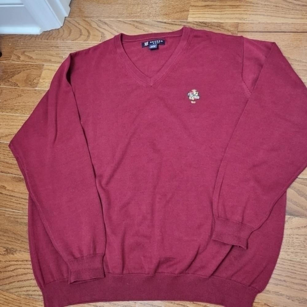 OXFORD GOLF Large Men’s Burgundy Pima Cotton V Neck Sweater CC Emblem Embroidery - Picture 7 of 7